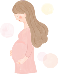 お腹に手を当てて微笑む妊婦さんのイラスト